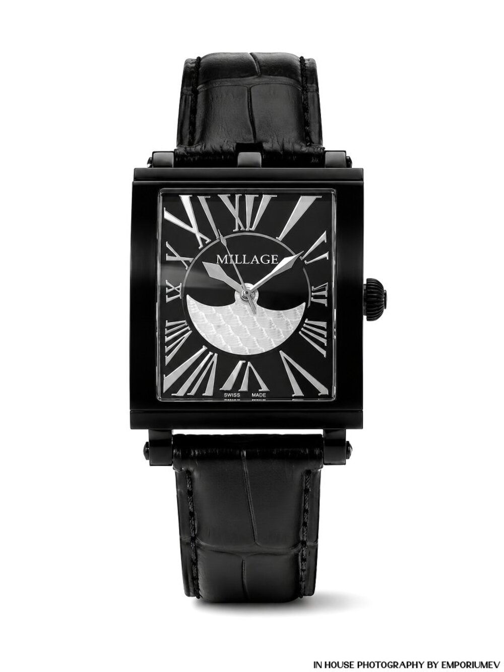 Millage The Evreux Collection Ml0073-B Black Calf Leather Swiss Men Watch